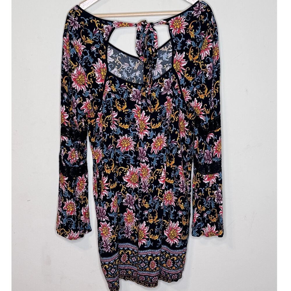 Xhilaration Women's Floral Long Bell Sleeve Boho Dress Large - Picture 3 of 4